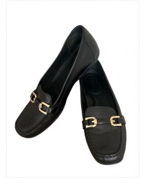 Geox Annytah Moc Leather Loafers Women’s Black Gold Buckle Size 37.5